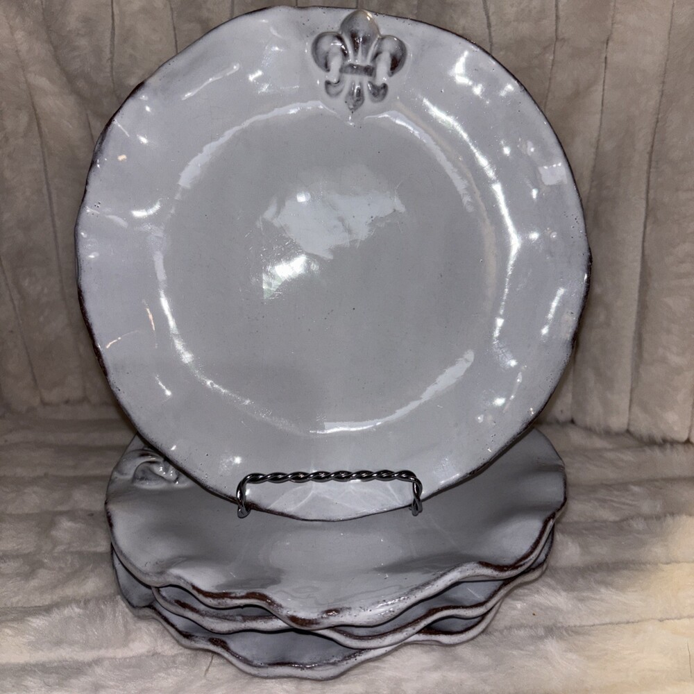Retired Abigail's Fluer De Lis Italian Clay Salad Dessert Plates Set Of 4